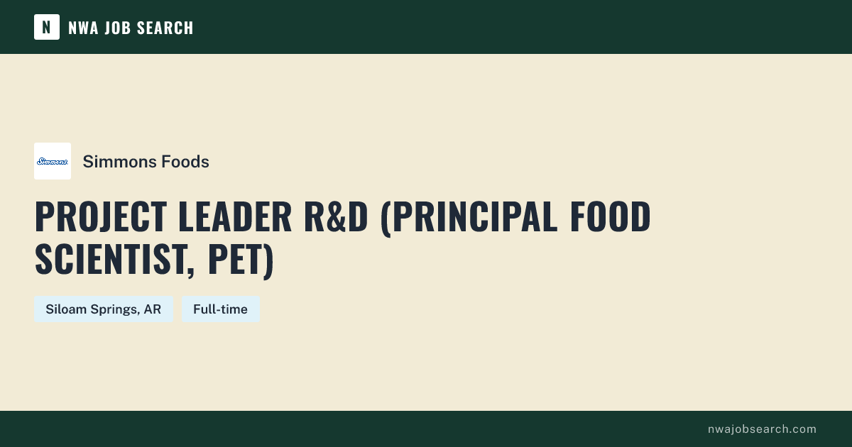 Project Leader R&D (Principal Food Scientist, Pet) at Simmons Foods ...